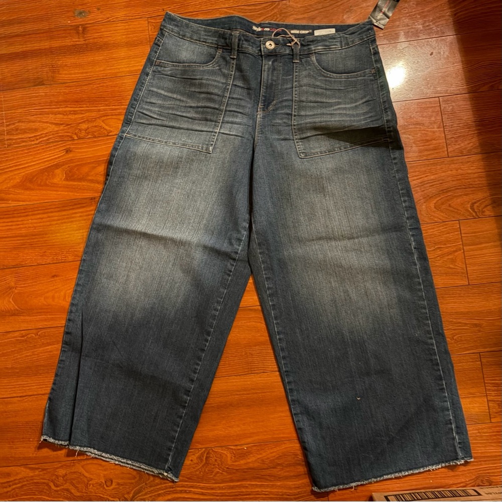 Style & Co. Women's Wide Crop Mid Rise Blue Denim Jeans Blue Size 14 NWT